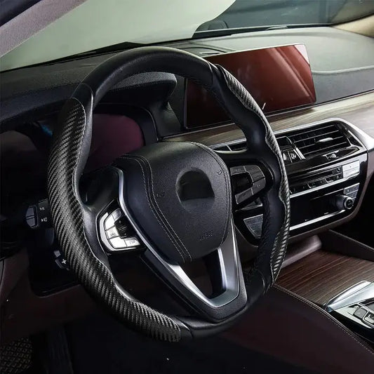 Steering wheel and dashboard of a car interior