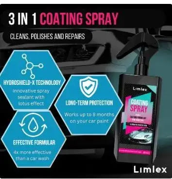 Limlex coating spray with features highlighted on a car interior background