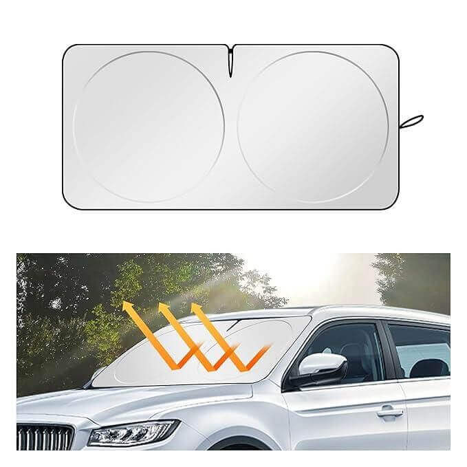 Folding Car Window Sunshade Cover blocking UV rays, designed for effective cooling and car interior protection.