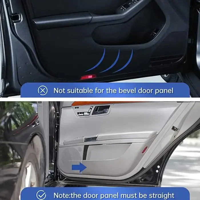 Car door panel installation guide with text indicating suitability for straight door panels.