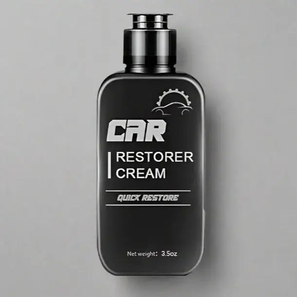 Black bottle of car restorer cream on a gray background