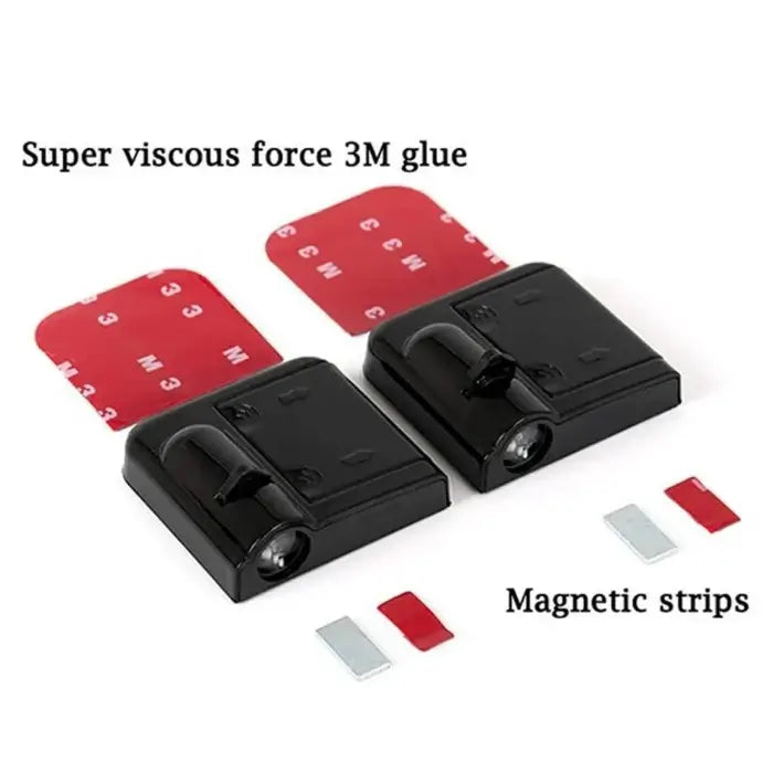 Black adhesive device with red and white magnetic strips on a white background