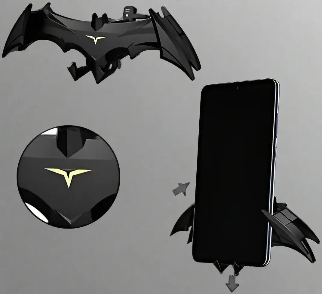 Phone holder with bat design on a grey background