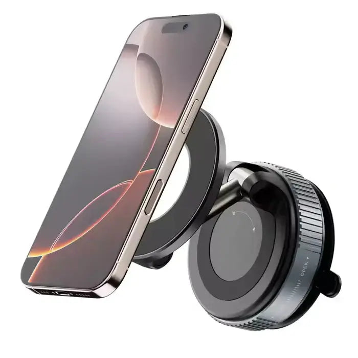 Phone holder with a smartphone on a white background