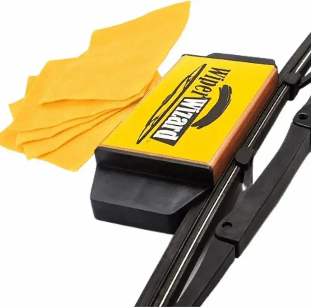 Wiper blade, wiper blade holder, and yellow cloths on a white background