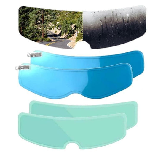 Various anti-fog helmet films, including photochromic and tinted options, for improved visibility and safety.