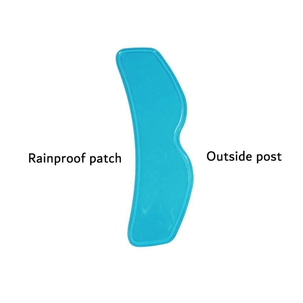 Rainproof patch for motorcycle helmets, designed to enhance visibility and protect against fogging in wet conditions.