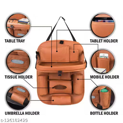 Brown backpack with various compartments labeled on a white background