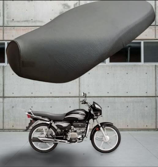 Premium waterproof bike seat cover above a black motorcycle, showcasing style and protection against weather elements.