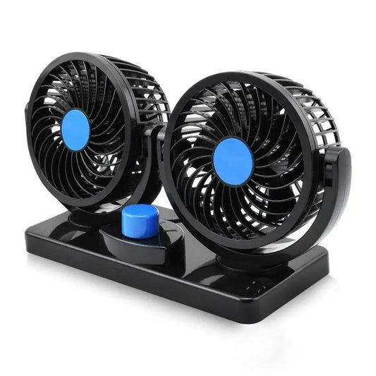 Mitchell 12V dual-head car fan featuring 360° rotation for effective cooling during Indian summers.