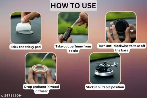 Step-by-step guide on how to use a perfume diffuser with images and text instructions.