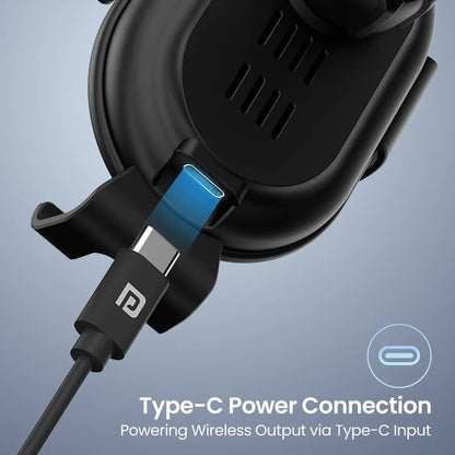 Black gaming headset with Type-C power connection on a gray background