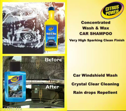 Advertisement for Citrus Power car care products with shampoo and windshield wash bottles shown.
