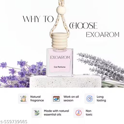 Exoarom car perfume with lavender flowers on a white background