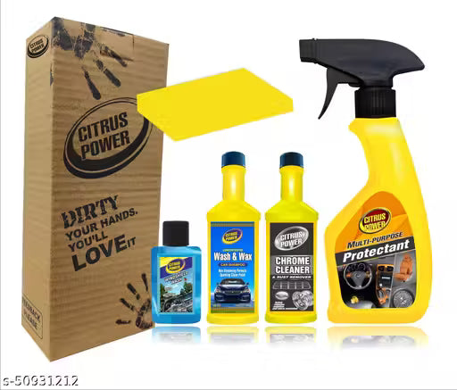 Citrus Power car care products including a box, bottles, and a spray bottle on a white background.