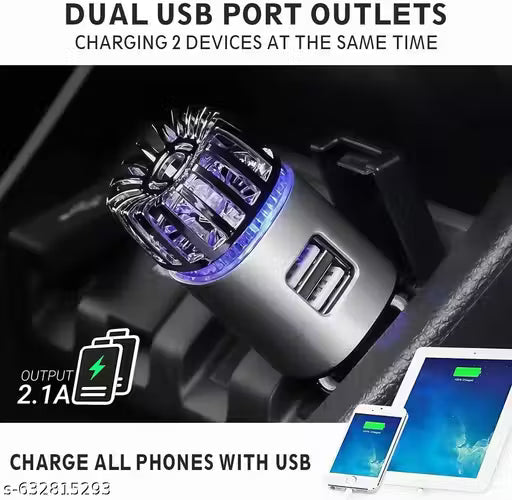 Car Air Purifier & Ionizer with Dual USB Charger – Compact Cabin Freshener (Black)